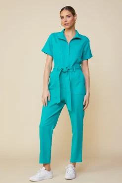 SKIES ARE BLUE Jumpsuits*Millie Utility Zip Jumpsuit Emerald