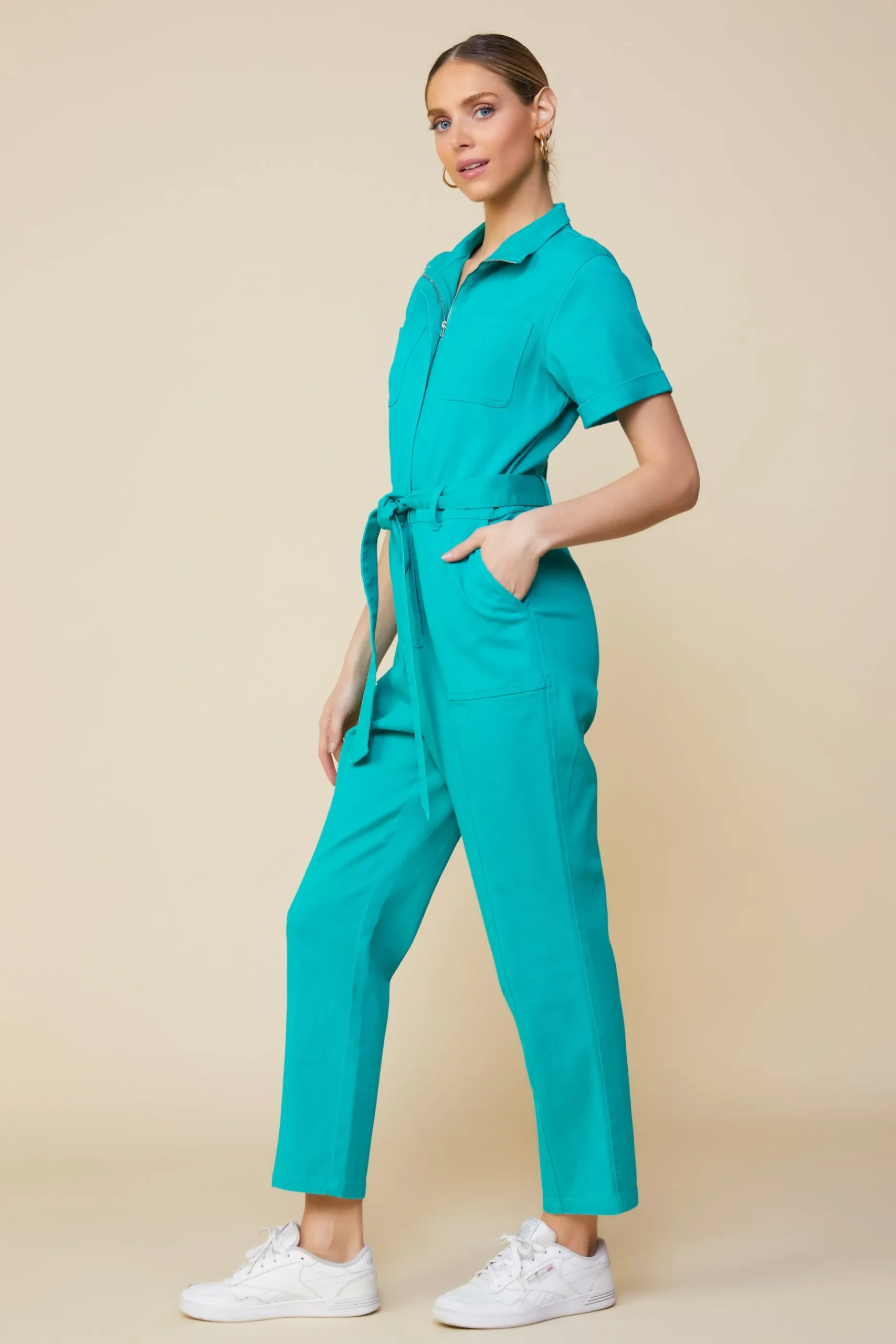SKIES ARE BLUE Jumpsuits*Millie Utility Zip Jumpsuit Emerald