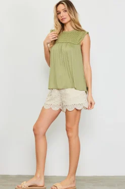 SKIES ARE BLUE Sleeveless Tops*Mixed Media Lace Top Sweetpea