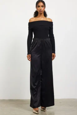SKIES ARE BLUE Jumpsuits*Mixed Media Off-Shoulder Jumpsuit Black