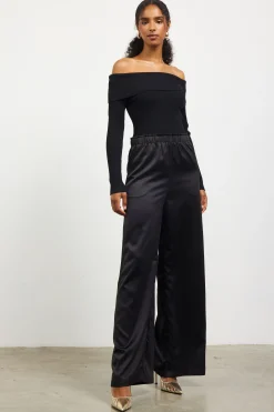 SKIES ARE BLUE Jumpsuits*Mixed Media Off-Shoulder Jumpsuit Black