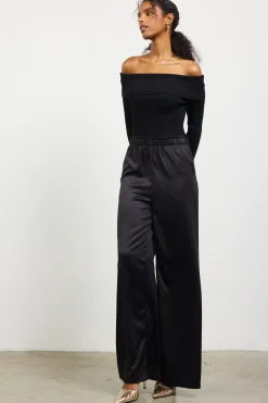 SKIES ARE BLUE Jumpsuits*Mixed Media Off-Shoulder Jumpsuit Black