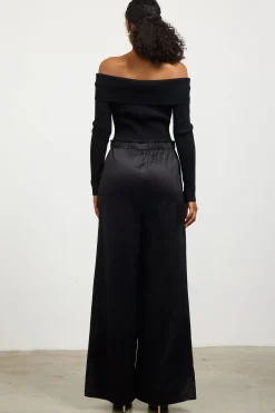 SKIES ARE BLUE Jumpsuits*Mixed Media Off-Shoulder Jumpsuit Black