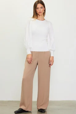 SKIES ARE BLUE Long Sleeve Tops*Mixed Media Pleated Sleeve Top Offwhite