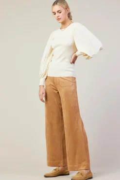 SKIES ARE BLUE Long Sleeve Tops*Mixed Media Pleated Sleeve Top Cream