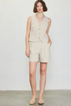 SKIES ARE BLUE Shorts*Mélange Pleated Shorts Beige