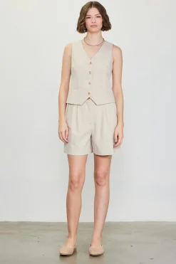 SKIES ARE BLUE Sleeveless Tops*Mélange Tailored Vest Beige
