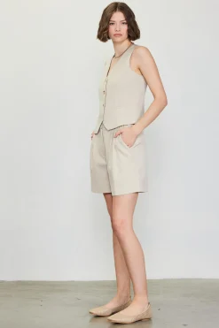 SKIES ARE BLUE Sleeveless Tops*Mélange Tailored Vest Beige