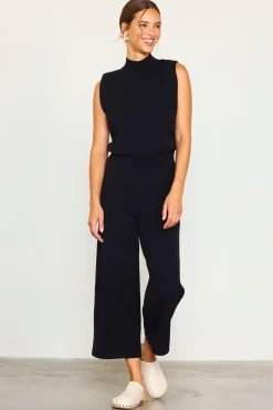 SKIES ARE BLUE Short Sleeve Tops*Mock Neck Sleeveless Knit Top Black