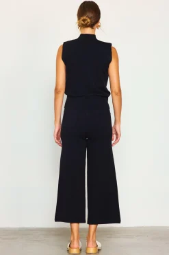 SKIES ARE BLUE Short Sleeve Tops*Mock Neck Sleeveless Knit Top Black