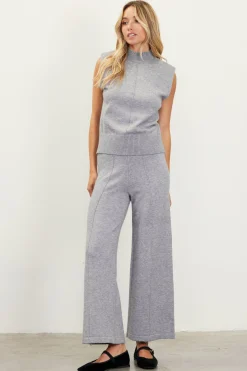 SKIES ARE BLUE Sleeveless Tops*Mock Neck Sleeveless Knit Top Grey
