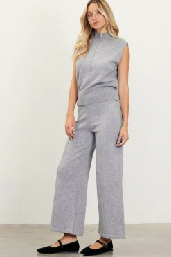 SKIES ARE BLUE Sleeveless Tops*Mock Neck Sleeveless Knit Top Grey