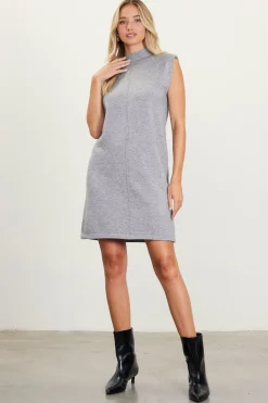 SKIES ARE BLUE Mini Dresses*Mock Neck Sleeveless Knit Dress Grey