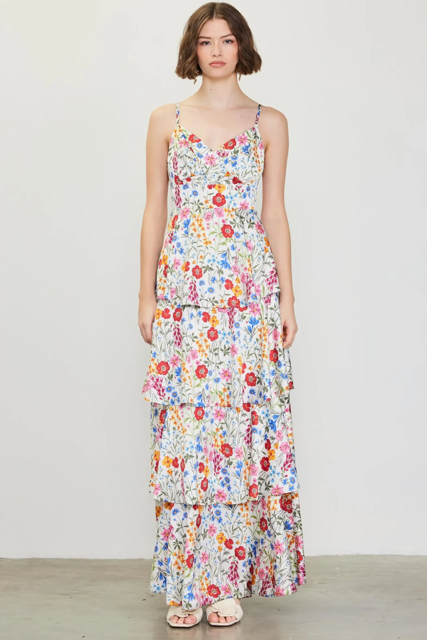 SKIES ARE BLUE Maxi Dresses*Natalia Floral Tiered Maxi Dress White-red