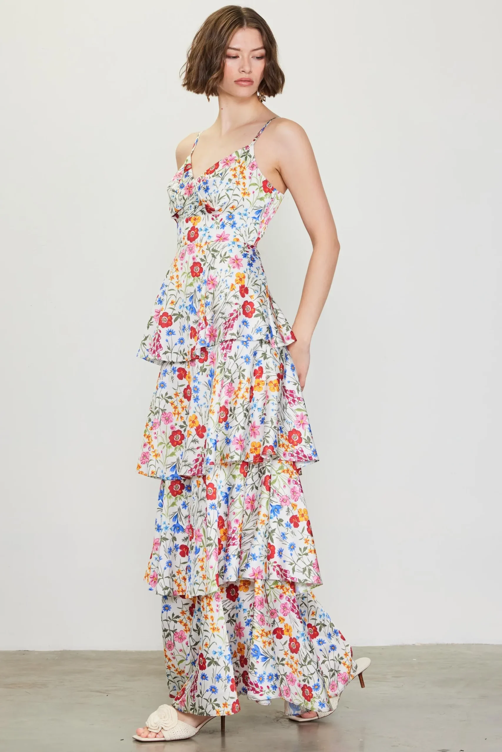 SKIES ARE BLUE Maxi Dresses*Natalia Floral Tiered Maxi Dress White-red