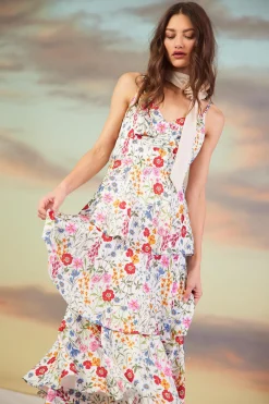 SKIES ARE BLUE Maxi Dresses*Natalia Floral Tiered Maxi Dress White-red