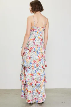 SKIES ARE BLUE Maxi Dresses*Natalia Floral Tiered Maxi Dress White-red