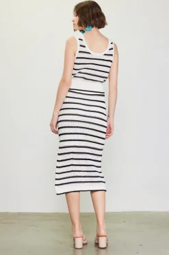 SKIES ARE BLUE Skirts*Nautical Stripe Crochet Skirt White-black