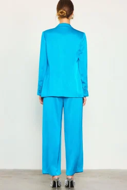 SKIES ARE BLUE Blazers*Neon Satin Welt Pocket Blazer Turquoise