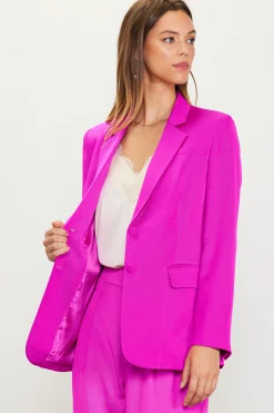 SKIES ARE BLUE Blazers*Neon Satin Welt Pocket Blazer Magenta