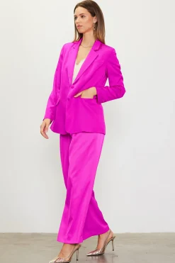SKIES ARE BLUE Blazers*Neon Satin Welt Pocket Blazer Magenta