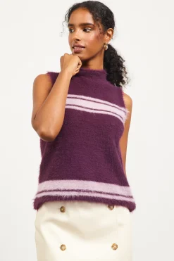 SKIES ARE BLUE Sleeveless Tops|Sweaters*Nora Mock Neck Sweater Vest Plum-pink