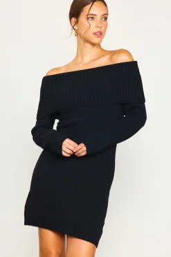 SKIES ARE BLUE Mini Dresses|Sweaters*Off Shoulder Mini Sweater Dress Black