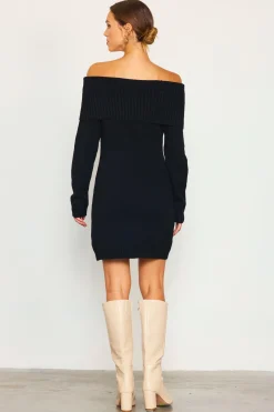 SKIES ARE BLUE Mini Dresses|Sweaters*Off Shoulder Mini Sweater Dress Black