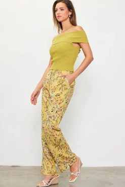 SKIES ARE BLUE Sleeveless Tops*Off Shoulder Ribbed Knit Top Pistachio