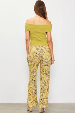 SKIES ARE BLUE Sleeveless Tops*Off Shoulder Ribbed Knit Top Pistachio
