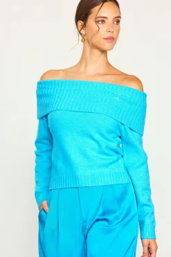 SKIES ARE BLUE Long Sleeve Tops|Sweaters*Off Shoulder Sweater Lightturquoise