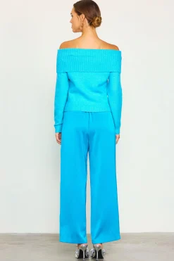 SKIES ARE BLUE Long Sleeve Tops|Sweaters*Off Shoulder Sweater Lightturquoise