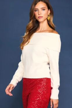 SKIES ARE BLUE Long Sleeve Tops|Sweaters*Off Shoulder Sweater Cream