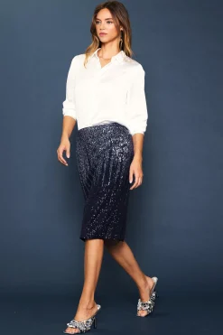 SKIES ARE BLUE Skirts*Ombre Sequin Midi Skirt Navy
