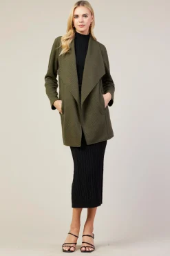 SKIES ARE BLUE Outerwear*Open Front Knit Cardigan Olive