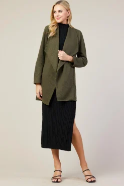 SKIES ARE BLUE Outerwear*Open Front Knit Cardigan Olive