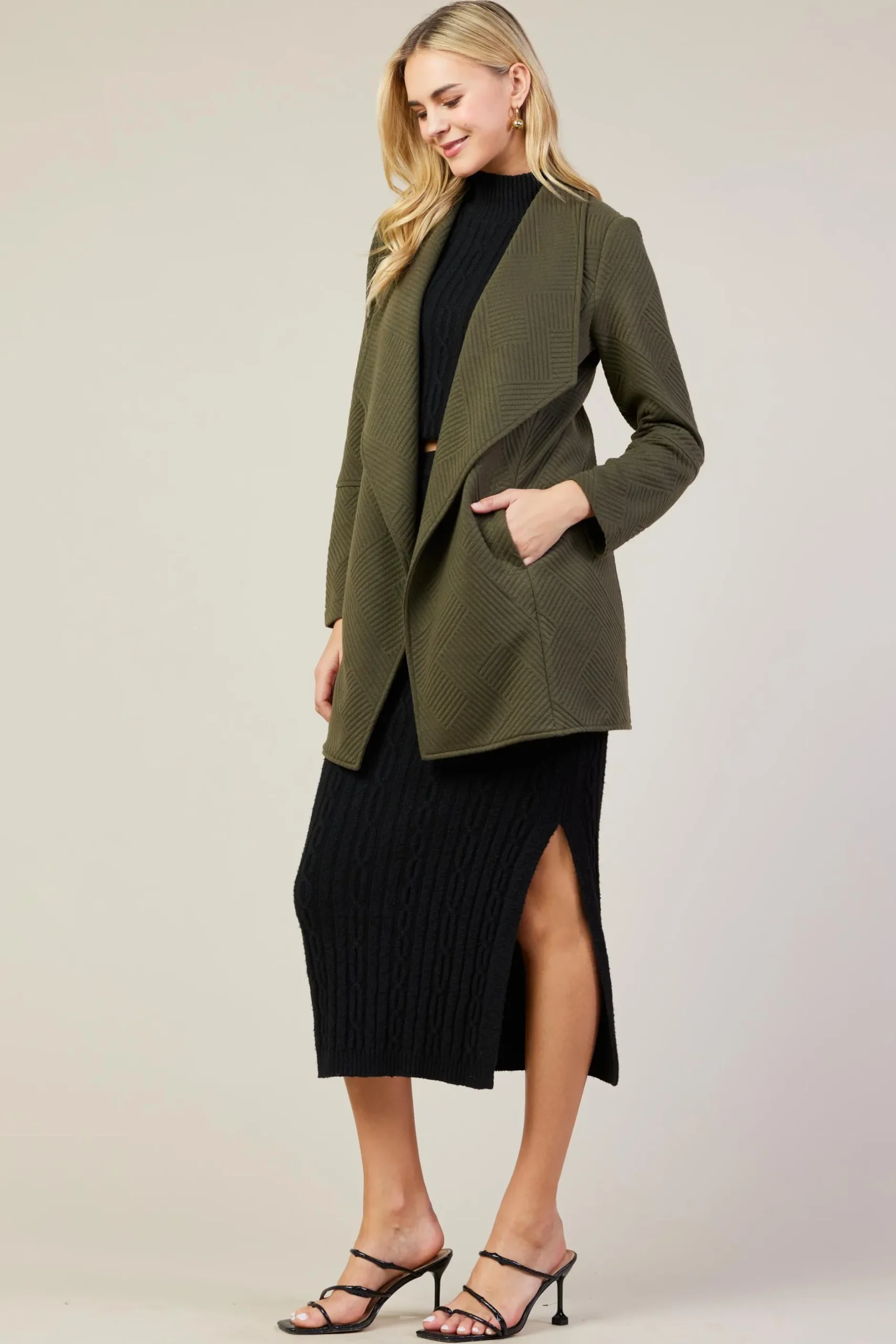 SKIES ARE BLUE Outerwear*Open Front Knit Cardigan Olive