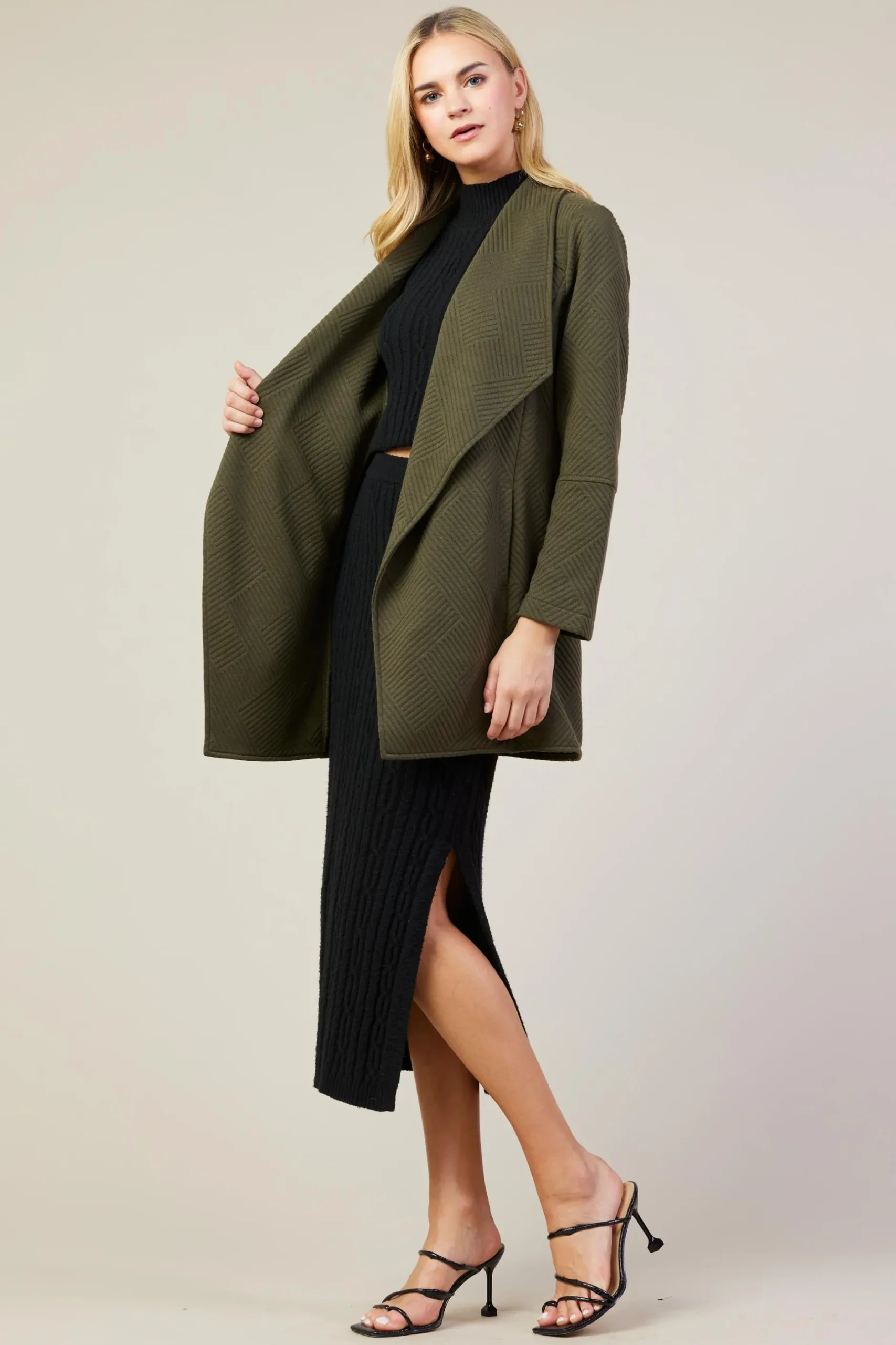 SKIES ARE BLUE Outerwear*Open Front Knit Cardigan Olive