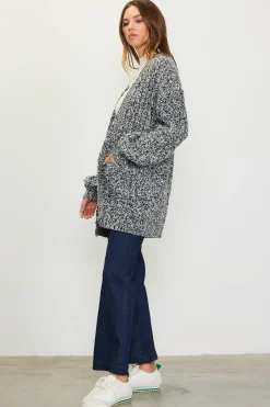 SKIES ARE BLUE Outerwear|Sweaters*Open Front Marled Cardigan Cream-black