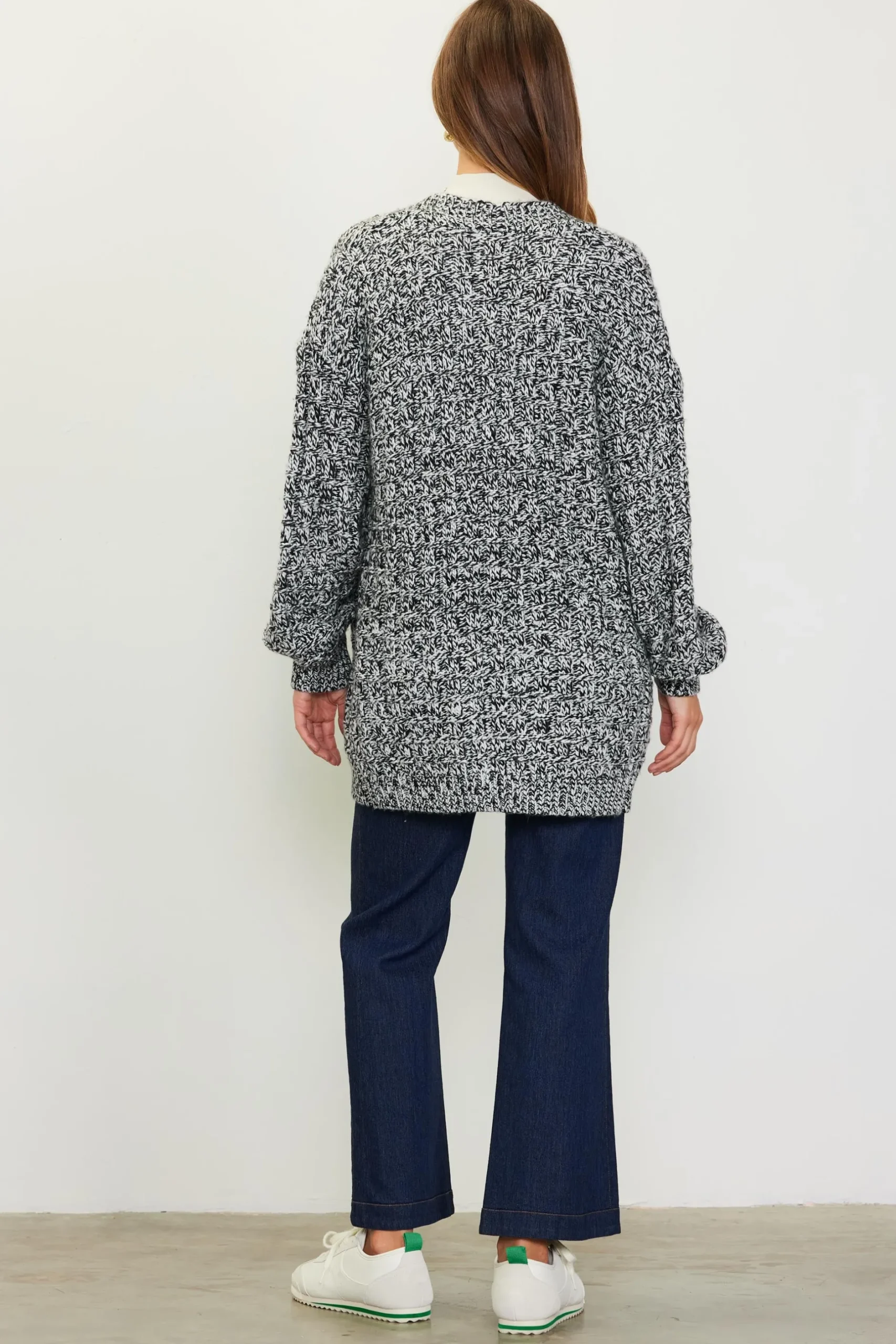 SKIES ARE BLUE Outerwear|Sweaters*Open Front Marled Cardigan Cream-black