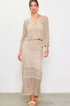 SKIES ARE BLUE Skirts*Open Knit Midi Skirt Natural