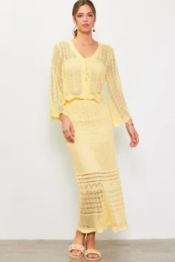 SKIES ARE BLUE Skirts*Open Knit Midi Skirt Banana