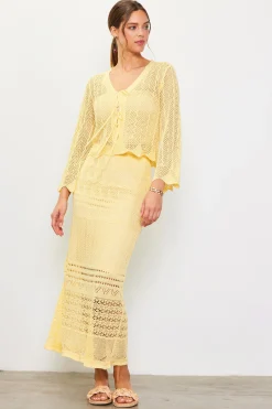 SKIES ARE BLUE Skirts*Open Knit Midi Skirt Banana