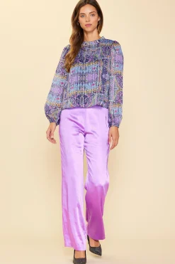 SKIES ARE BLUE Long Sleeve Tops|Blouses*Paisley Motif Smocked Detail Top Lavender-navy