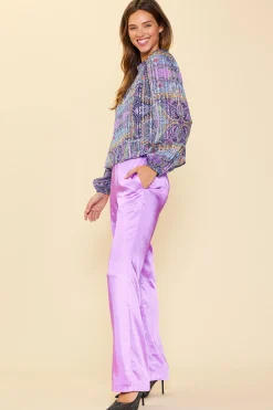 SKIES ARE BLUE Long Sleeve Tops|Blouses*Paisley Motif Smocked Detail Top Lavender-navy