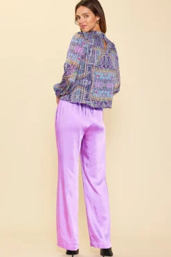 SKIES ARE BLUE Long Sleeve Tops|Blouses*Paisley Motif Smocked Detail Top Lavender-navy