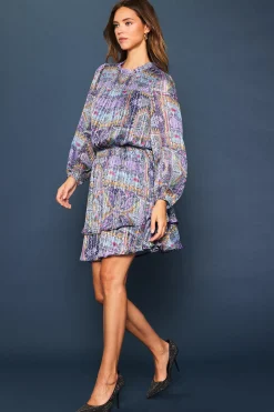 SKIES ARE BLUE Mini Dresses*Paisley Motif Smocked Mini Dress Lavender-navy