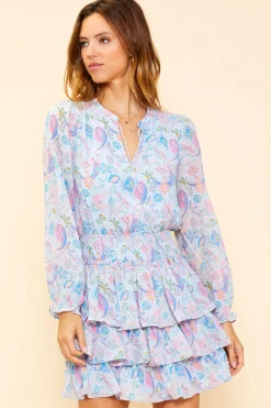 SKIES ARE BLUE Mini Dresses*Paisley Print Long Sleeve Dress Dustyblue