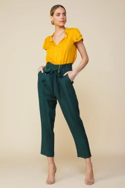 SKIES ARE BLUE Pants*Paper Bag Belted Pants Gemstonegreen