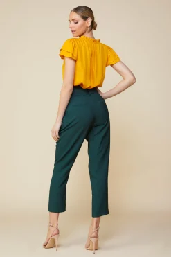 SKIES ARE BLUE Pants*Paper Bag Belted Pants Gemstonegreen